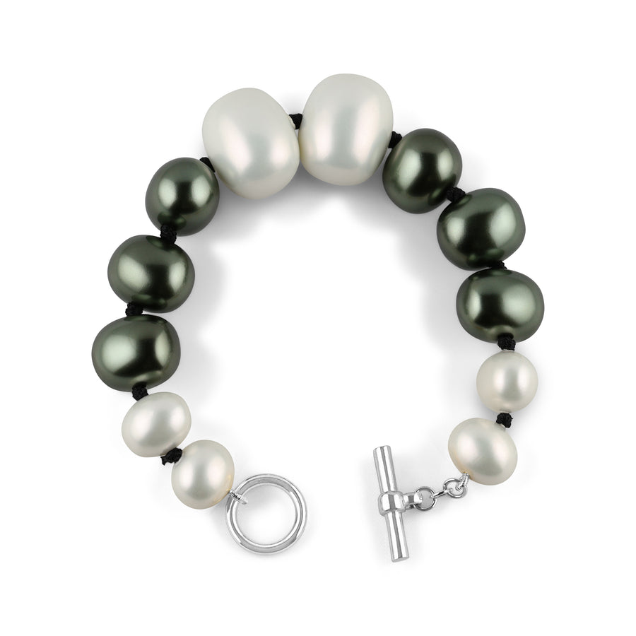 Caviar and Pebble Pearl Graduated Bracelet - Sterling Silver