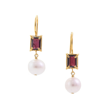 White Pearl Earrings - Garnet Mix