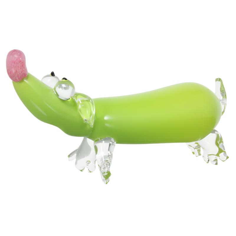 Green Wiener Dog Glass Sculptures