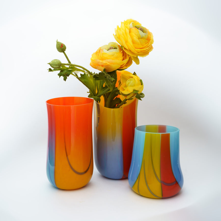 Slanted Vase in Yellow, Orange, Blue