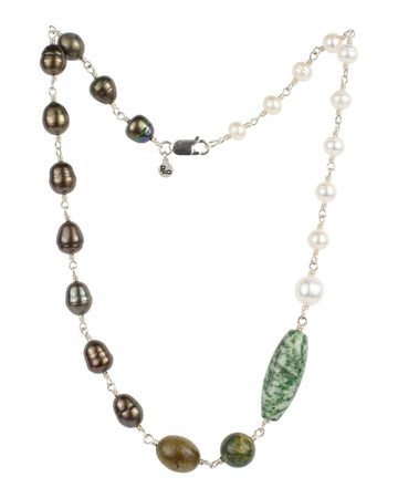 Mixed Green gemstone and pearl Moss Necklace