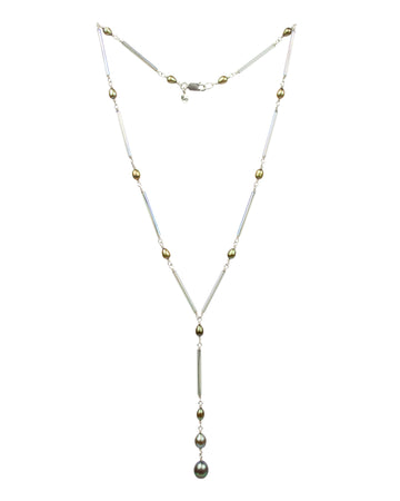 Freshwater pearl and antique glass Twig Necklace