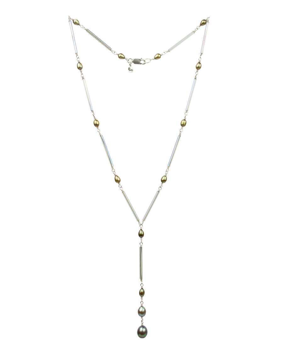 Freshwater pearl and antique glass Twig Necklace