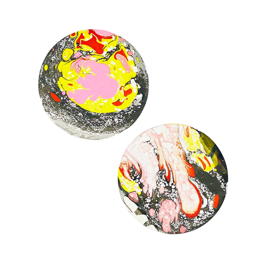 Coaster Set of 2: #46 - Red/Yellow/Black Marble