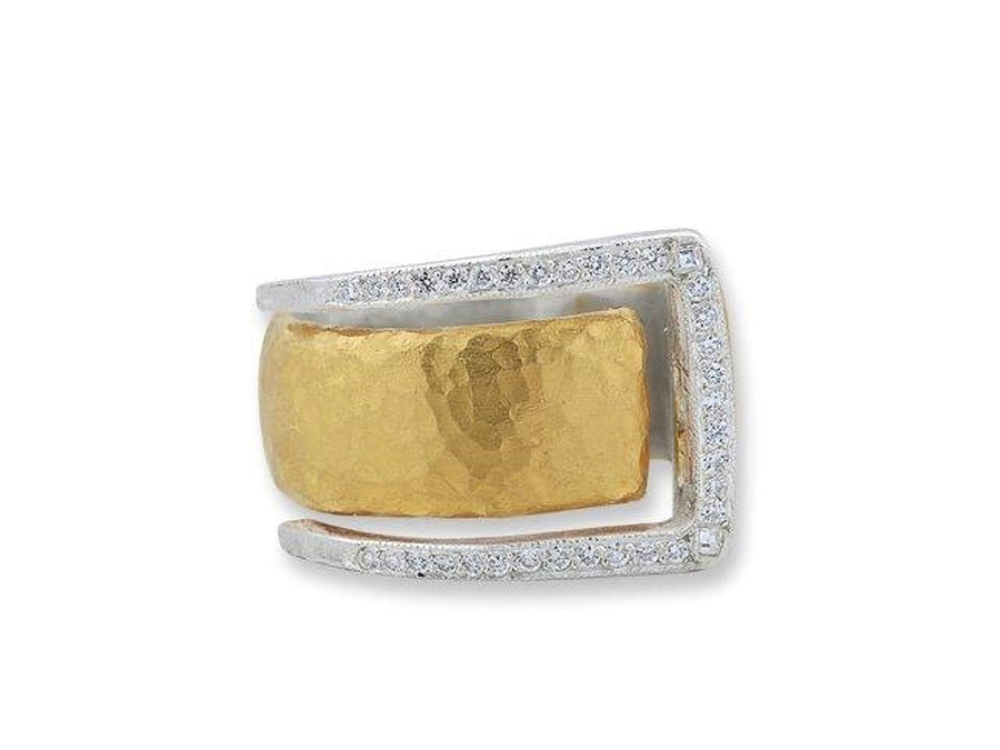 Diamond Deck Ring - 24K Yellow Gold and Matted Silver