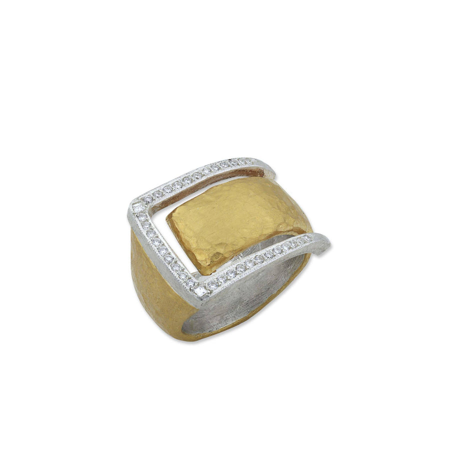 Diamond Deck Ring - 24K Yellow Gold and Matted Silver