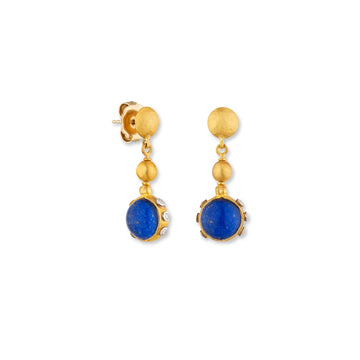 DAY-N-NIGHT GOLD TRIPLET EARRINGS - Blue Lapis and Crystal Quartz