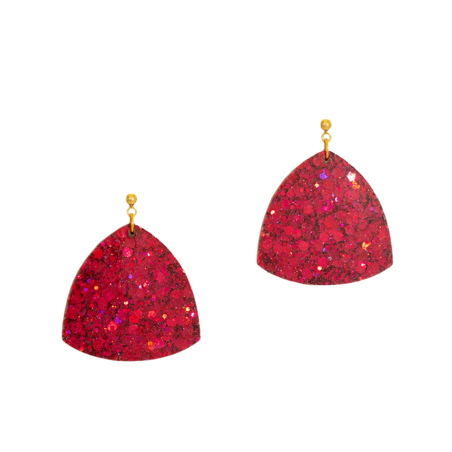 Fan Earrings- Pink Glitter