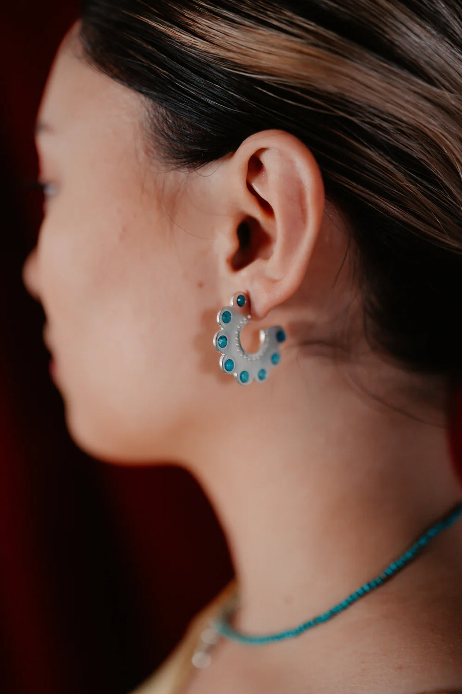 Silver Turquoise Flower Earrings