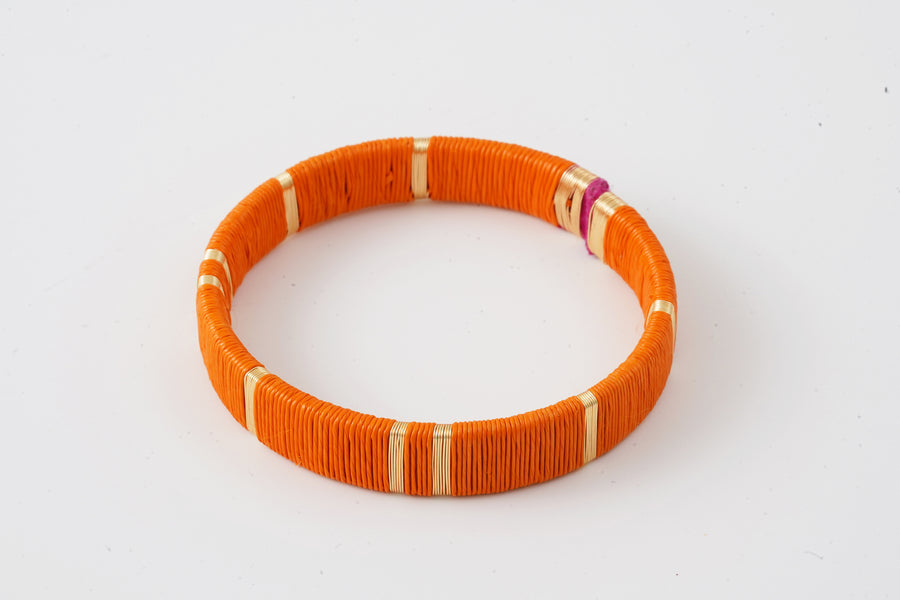 Juaca Cuff - 24KGP Bronze + Orange Werregue Palm Fiber