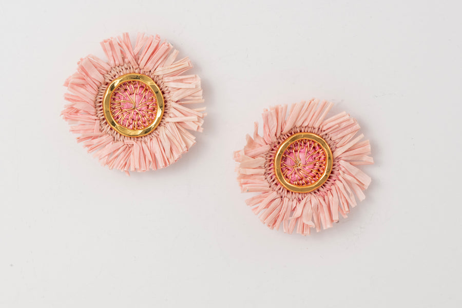 Girasol Stud Gold Earrings - 24KGP + Coral Werregue Palm Fiber