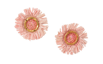 Girasol Stud Gold Earrings - 24KGP + Coral Werregue Palm Fiber