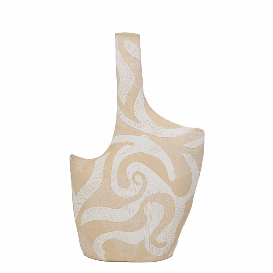 Medium Handmade Swirl Shigaraki Vase - Beige