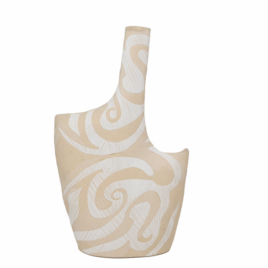 Medium Handmade Swirl Shigaraki Vase - Beige