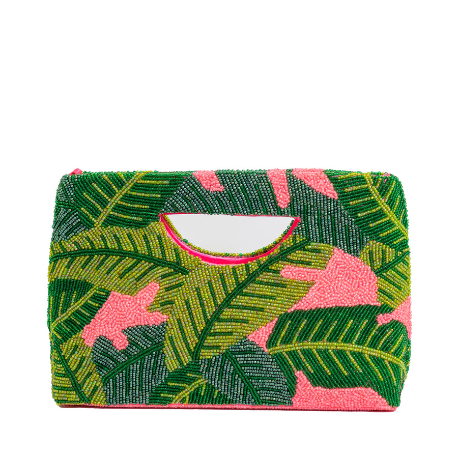BEADED BAG- HOT PINK BANANA LEAFS
