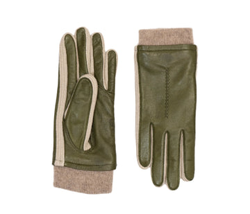 Nappa Leather Glove with Rib Knit - Olive/Ash (M/L)