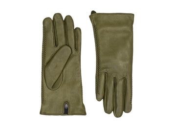 Nappa Leather Glove with Braided Seam Details & Cashmere Lining - Olive (S/M)