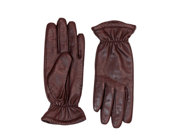 Nappa Leather Gathered Glove with Cashmere Lining - Burgundy (S/M)