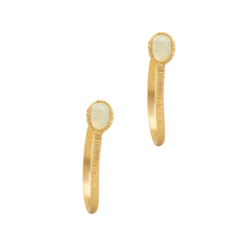 Brass & Opal Hoop Stud Earrings