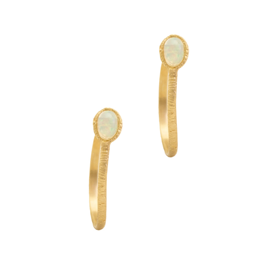 Brass & Opal Hoop Stud Earrings