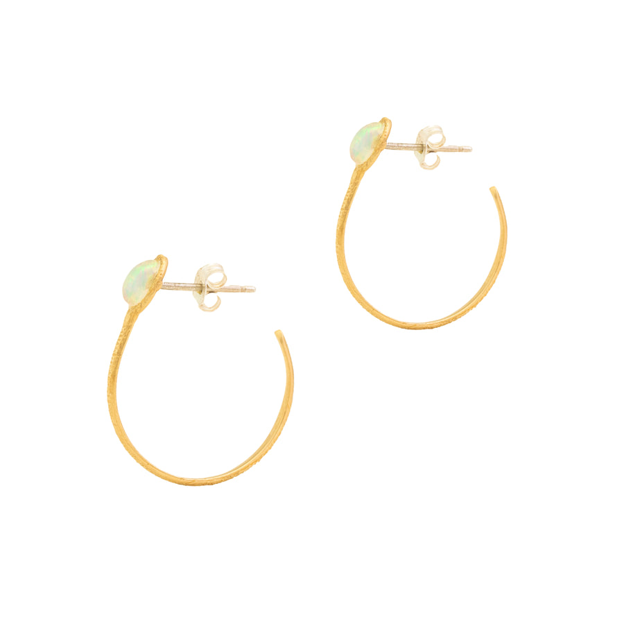 Brass & Opal Hoop Stud Earrings