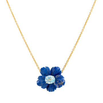 CARVED LAPIS FLOWER necklace