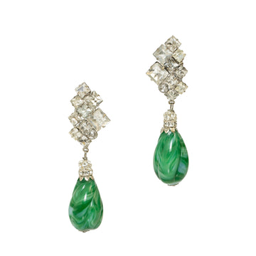 On-of-a-kind vintage handblown glass drop earrings- Clip on