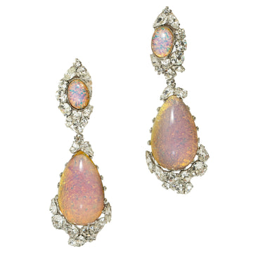 one-of-a-kind glass opal drop earrings- Clip on