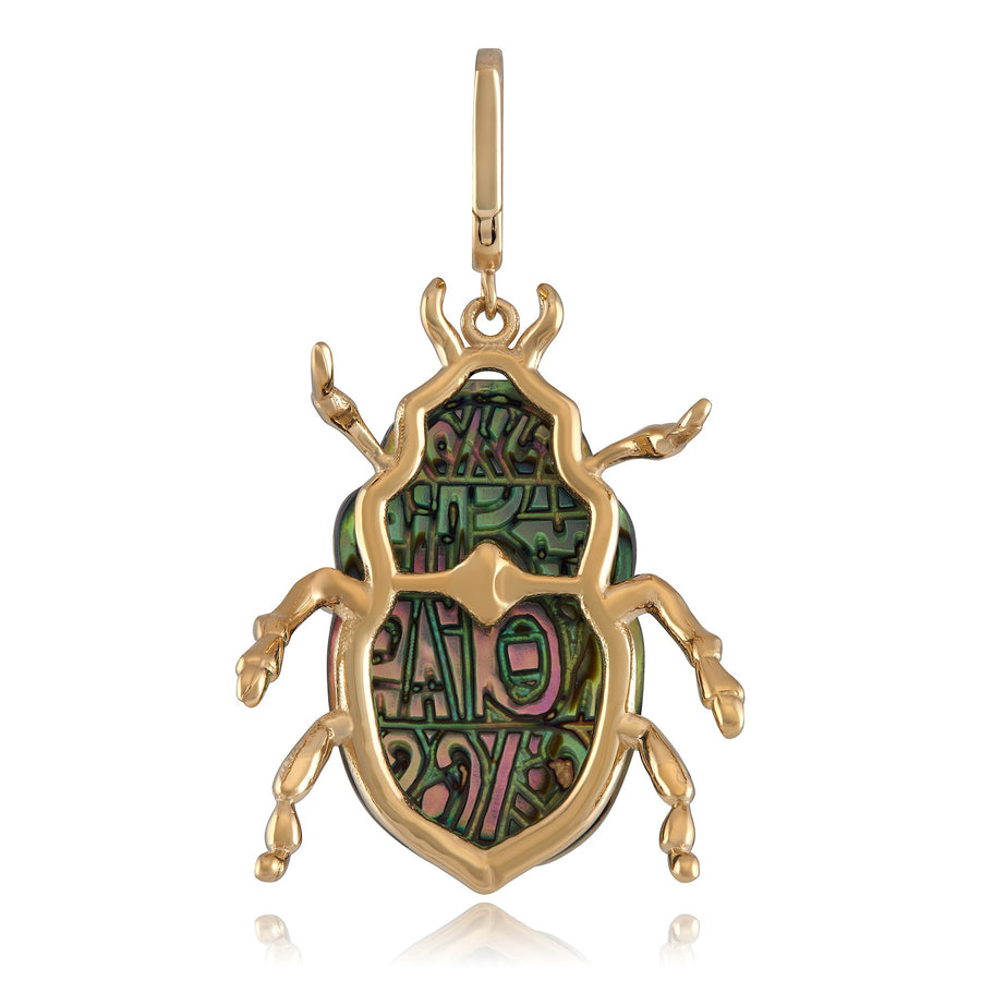 14K Gold Luminescent Blue Scarab Beetle Pendant