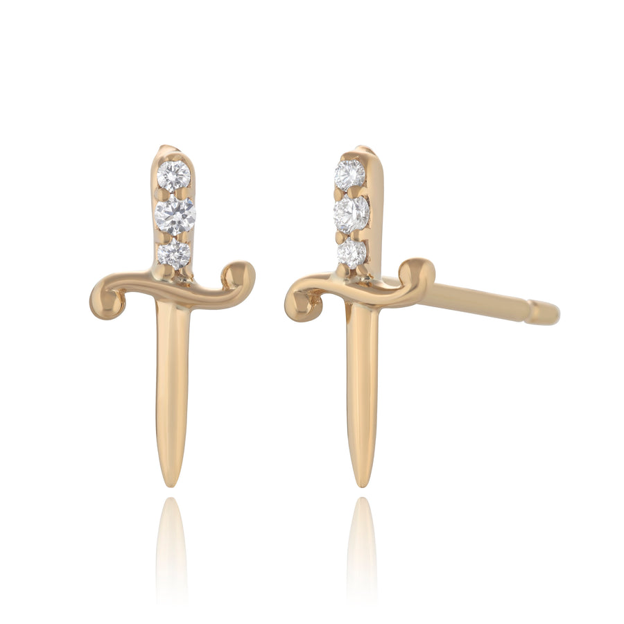 Dagger Studs With Diamonds in 14K Gold