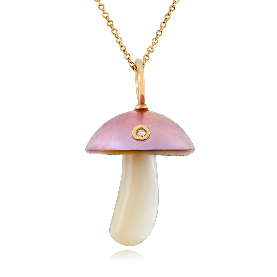 Pink Mother Of Pearl Mushroom with Diamond in 14K Gold