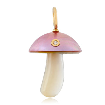 Pink Mother Of Pearl Mushroom with Diamond in 14K Gold