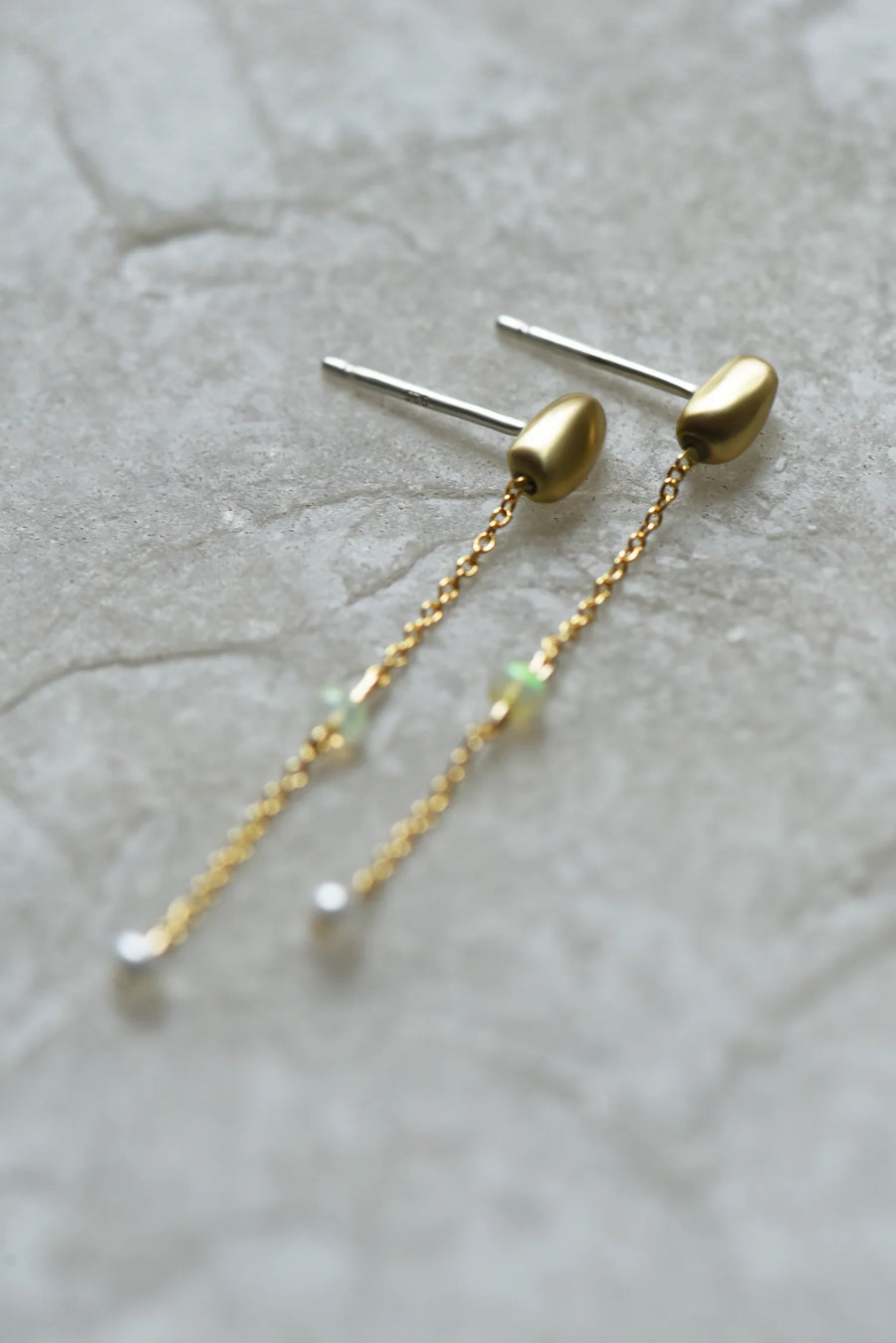 Brass & Opal Chain Stud Earrings