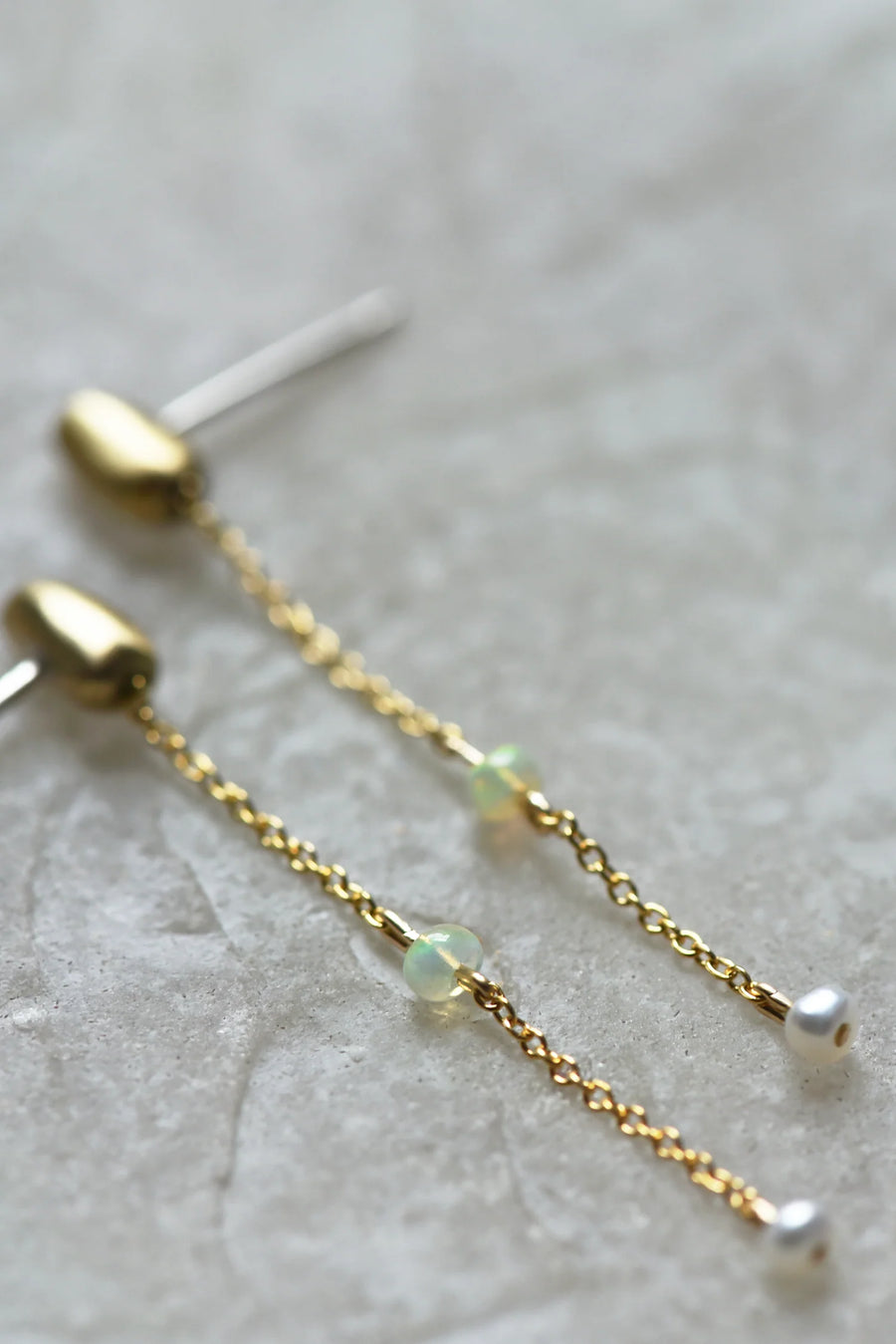 Brass & Opal Chain Stud Earrings