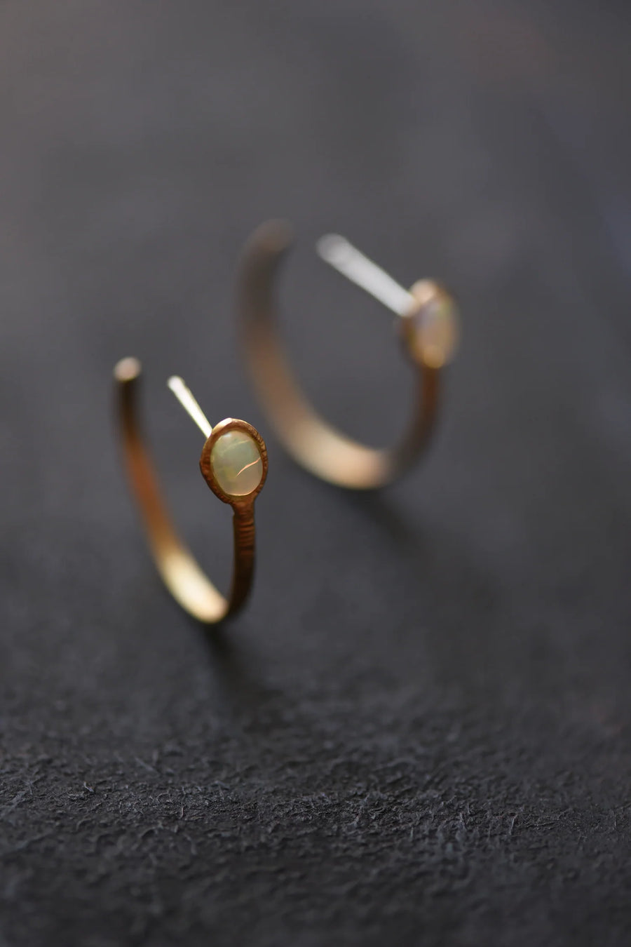 Brass & Opal Hoop Stud Earrings