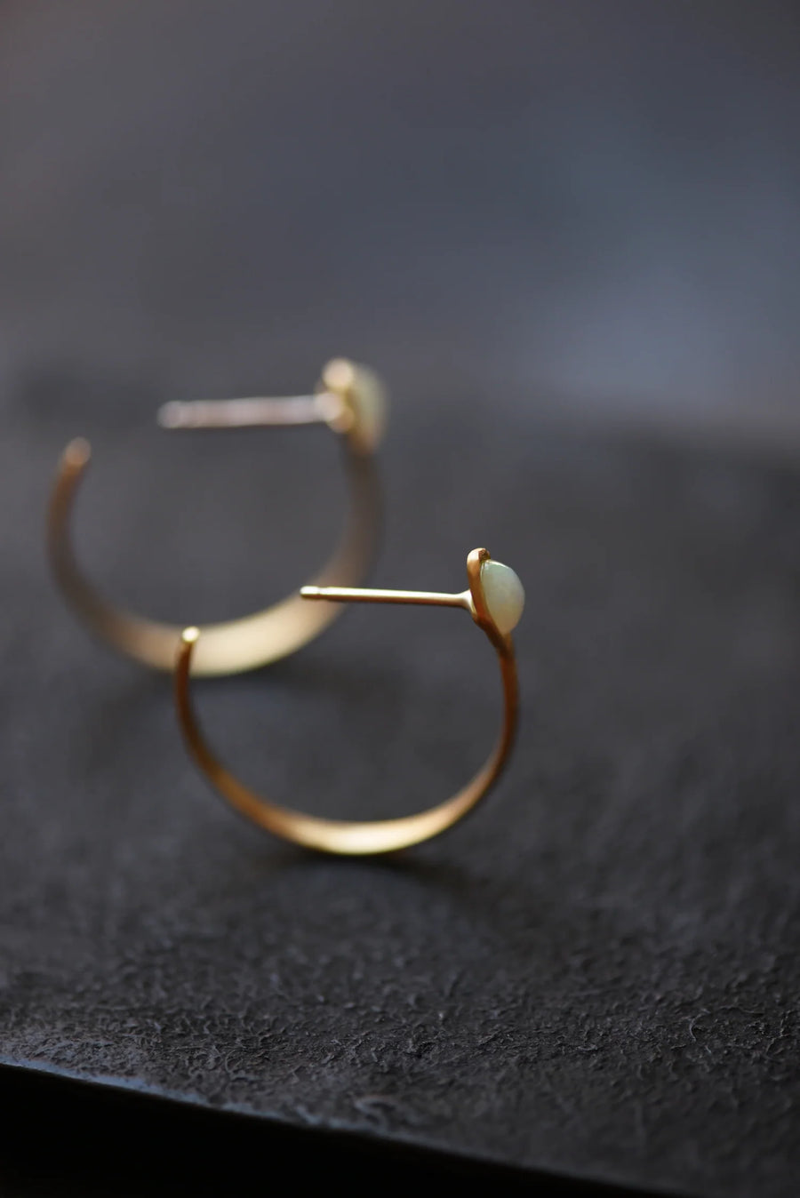 Brass & Opal Hoop Stud Earrings