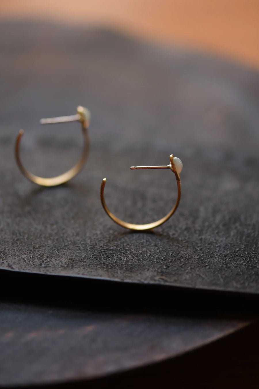 Brass & Opal Hoop Stud Earrings