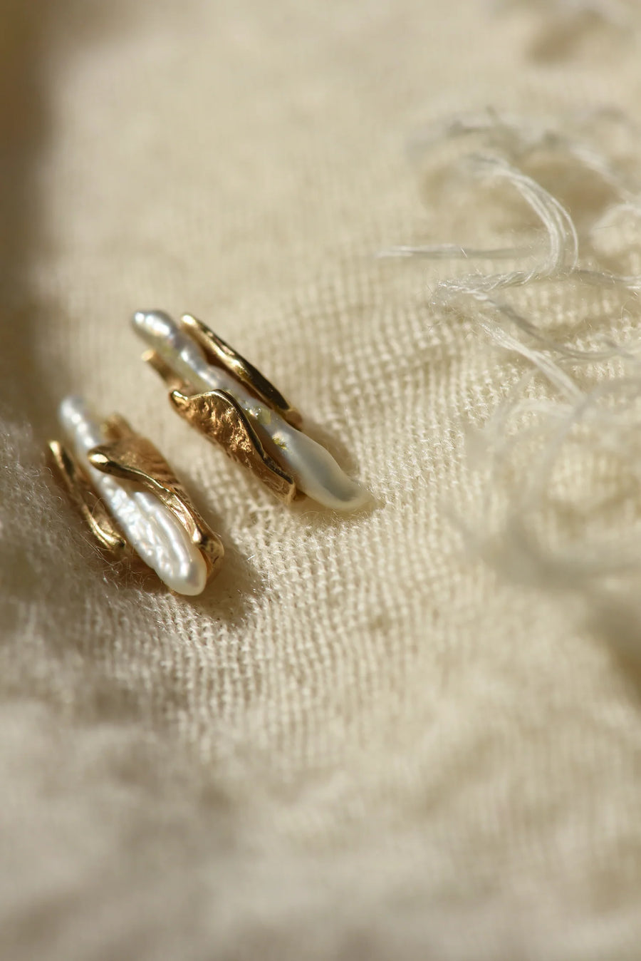 Brass Wrap Pearl Stud Earrings