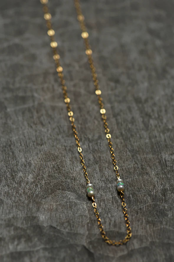 Delicate Chain with Pearl & Opal Necklace