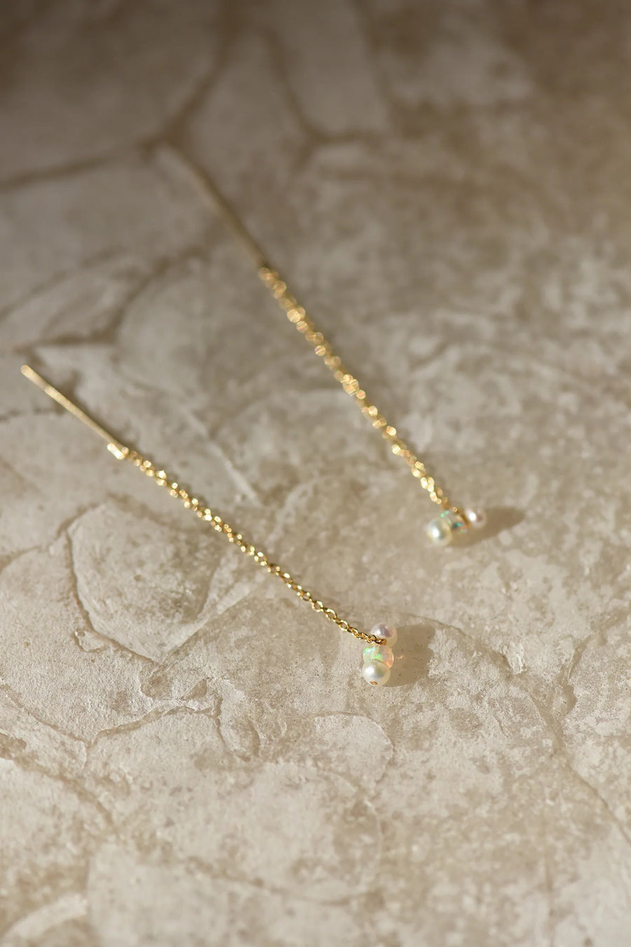 Opal & Pearl Threader Earrings - 14K Gold Fill