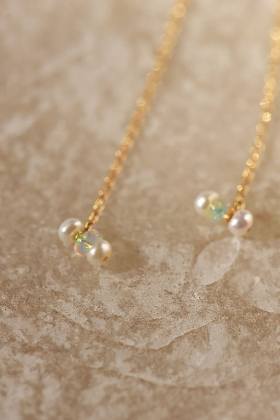 Opal & Pearl Threader Earrings - 14K Gold Fill