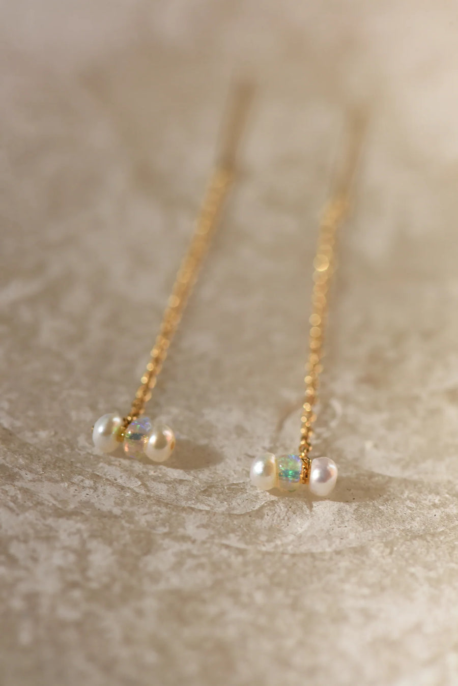 Opal & Pearl Threader Earrings - 14K Gold Fill