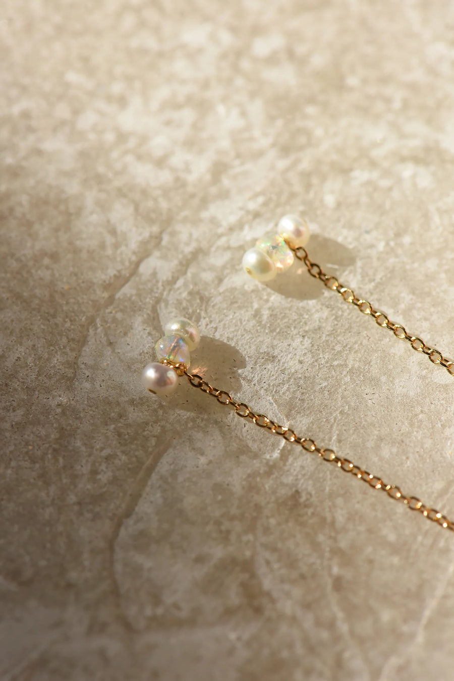 Opal & Pearl Threader Earrings - 14K Gold Fill