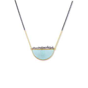 Two Tone Half Moon Dylan Turquoise Necklace - 24K Gold & Oxidized Silver