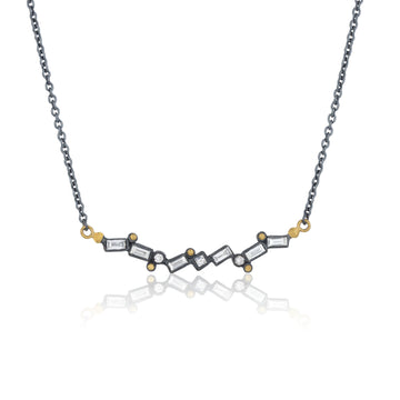 BAGUETTE NECKLACE - OXIDIZED STERLING SILVER, DIAMONDS & 24K YELLOW GOLD