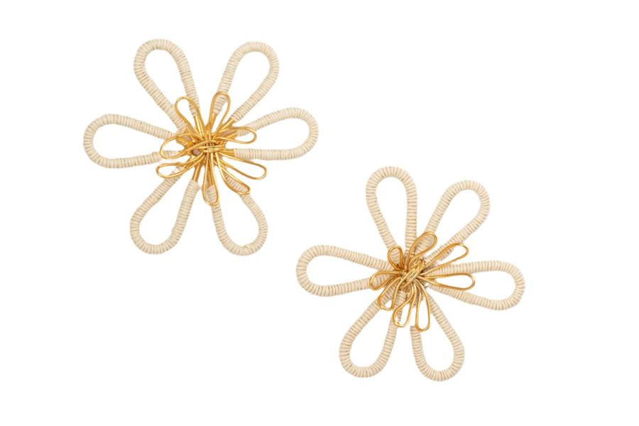 Dalia Maxi Studs - 24KGP Bronze + Natural Werregue Palm Fiber