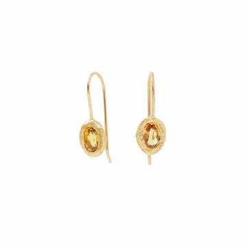 18K gold yellow sapphire Oval Fixed Hook Earrings