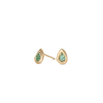 18k gold Teardrop Emerald Post Earrings