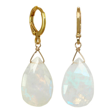 Teardrop Rainbow  Moonstone Huggie Earrings