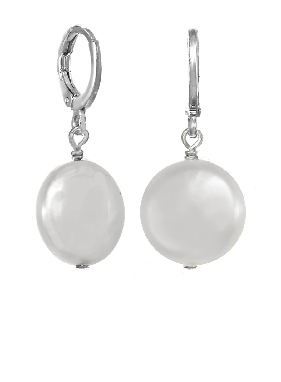 White Freshwater Coin Pearl Earrings - Sterling Silver